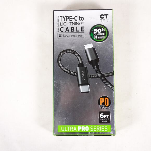 CT Tek Type-C Cable 6 Ft Braided Mesh iPhone iPad iPod Ultra Pro Series - Picture 1 of 8
